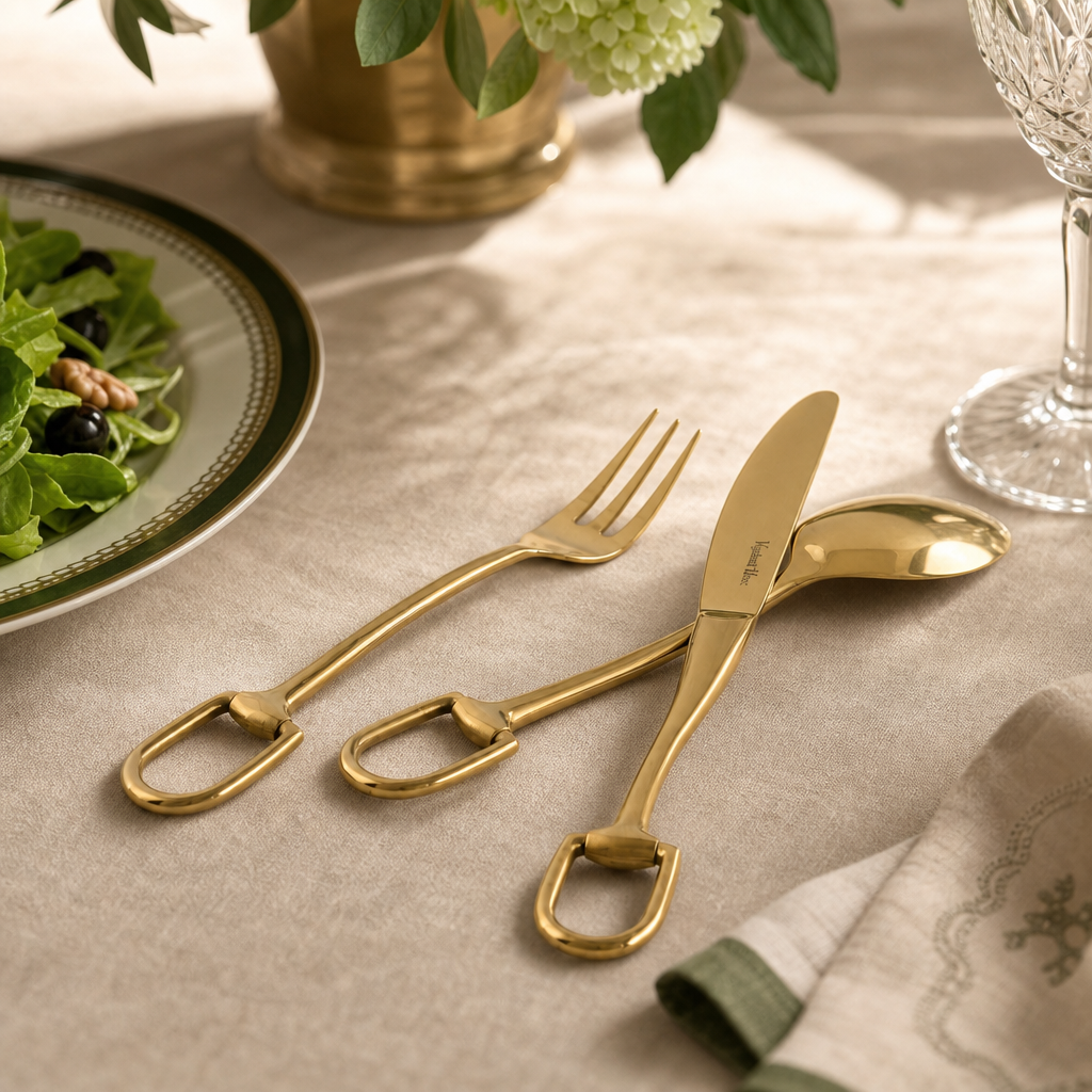 Stirrup Five piece Flatware Set - Stainless Steel Shiny Gold 6