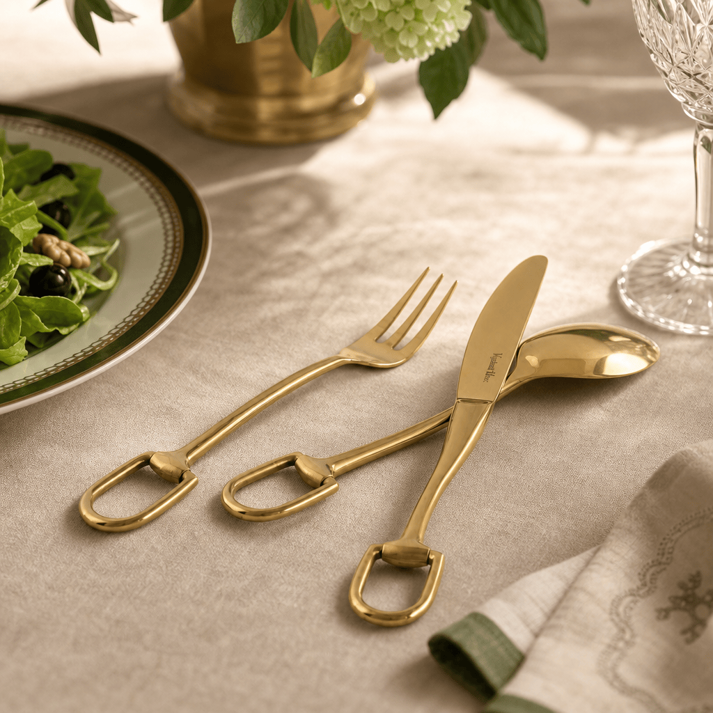 Stirrup Five piece Flatware Set - Stainless Steel Shiny Gold 6