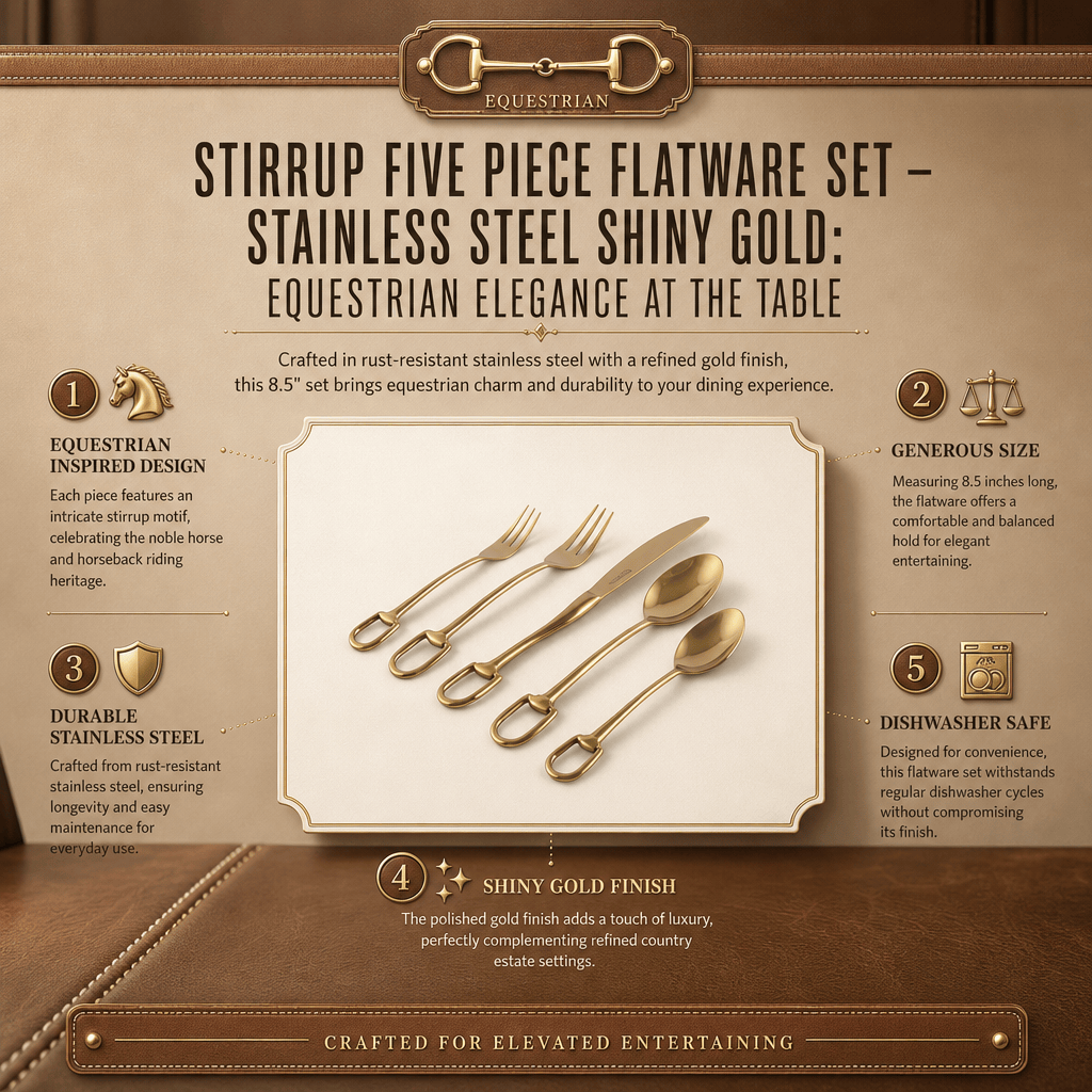 Stirrup Five piece Flatware Set - Stainless Steel Shiny Gold 8
