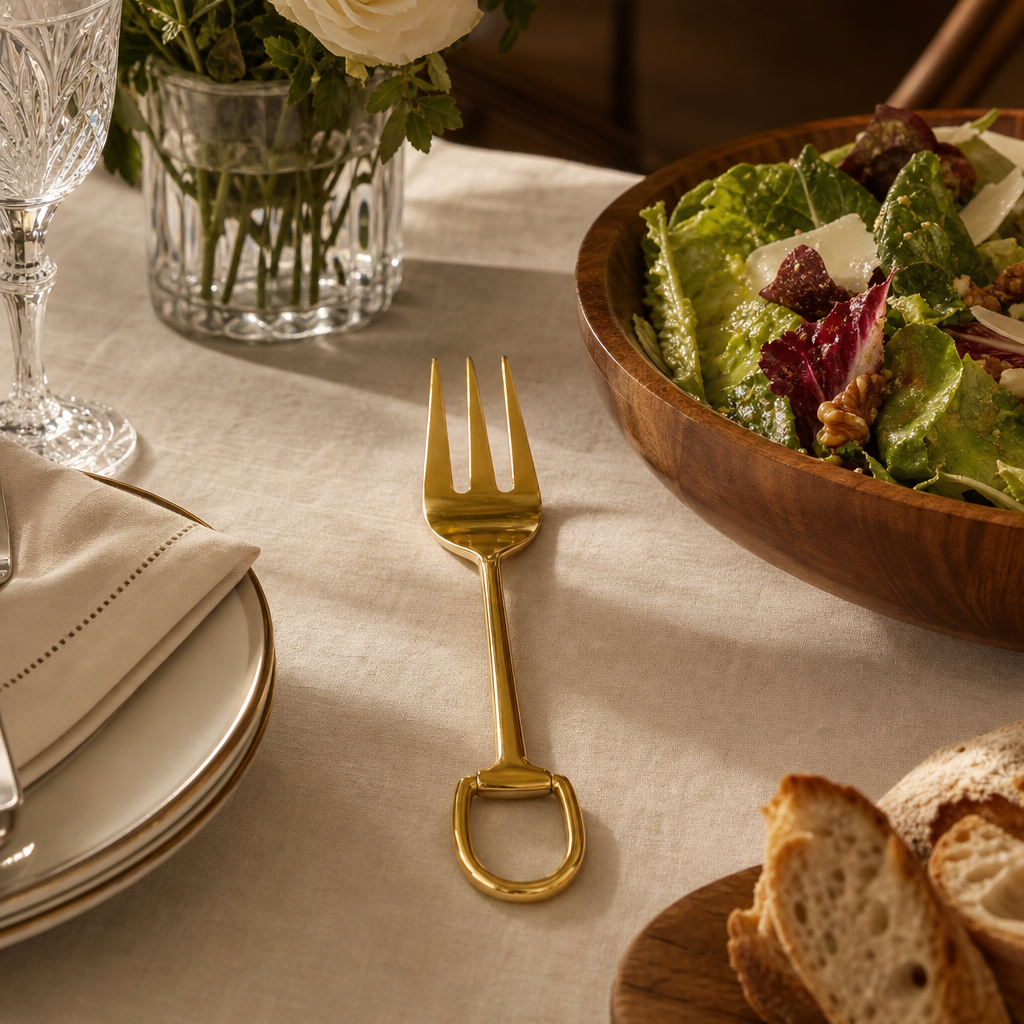 Stirrup Serving Fork - Stainless Steel Shiny Gold 5