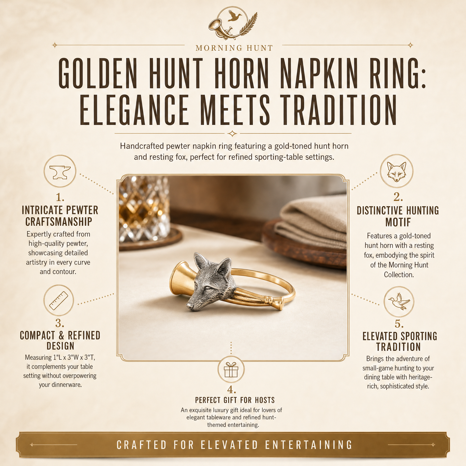 Golden Hunt Horn Napkin Ring 11