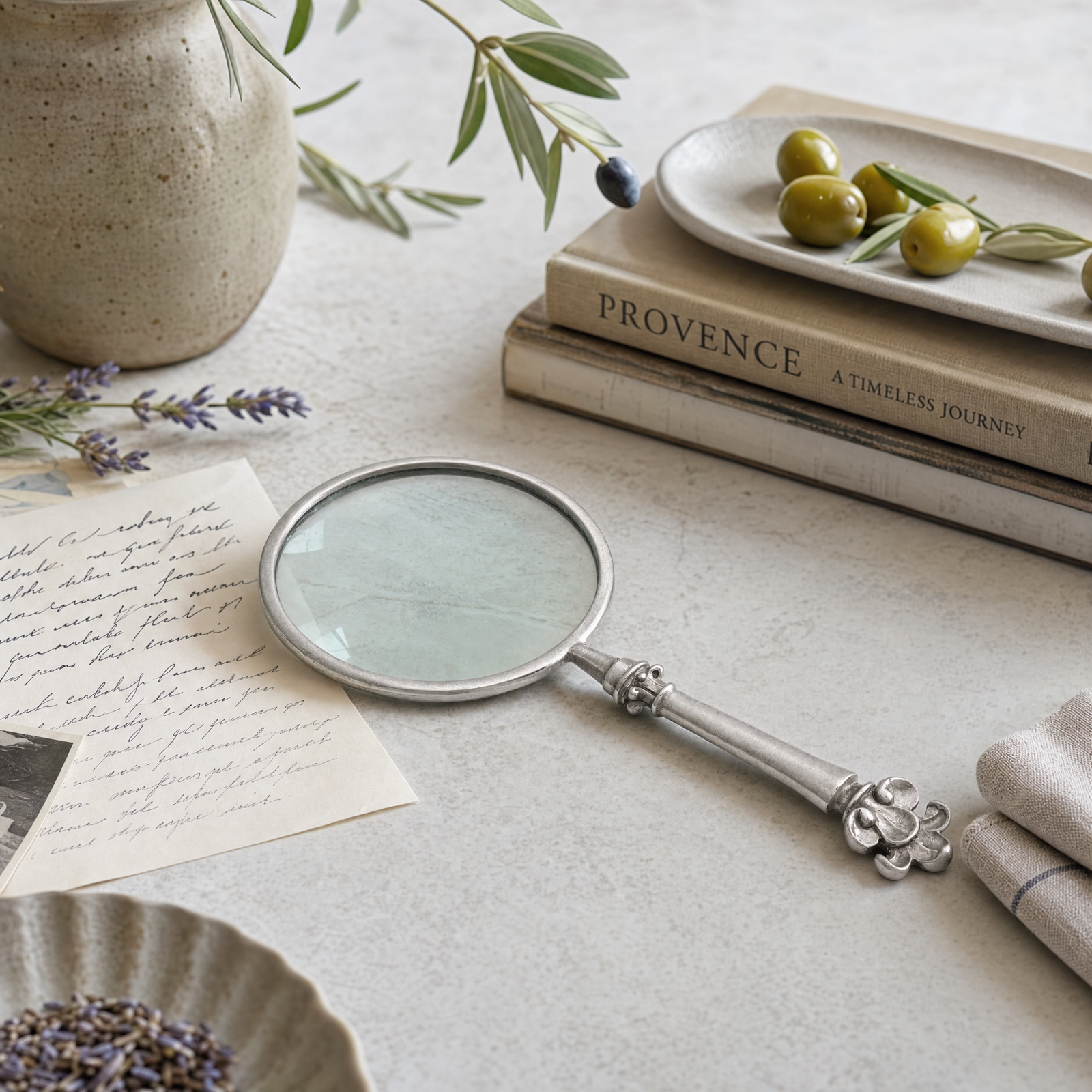 Pewter Provencal Pattern Magnifier 4 inches 8