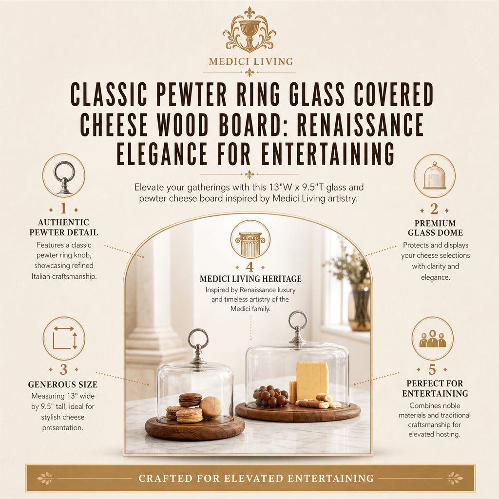 Classic Pewter Ring Glass Covered Cheese Wood Board 4