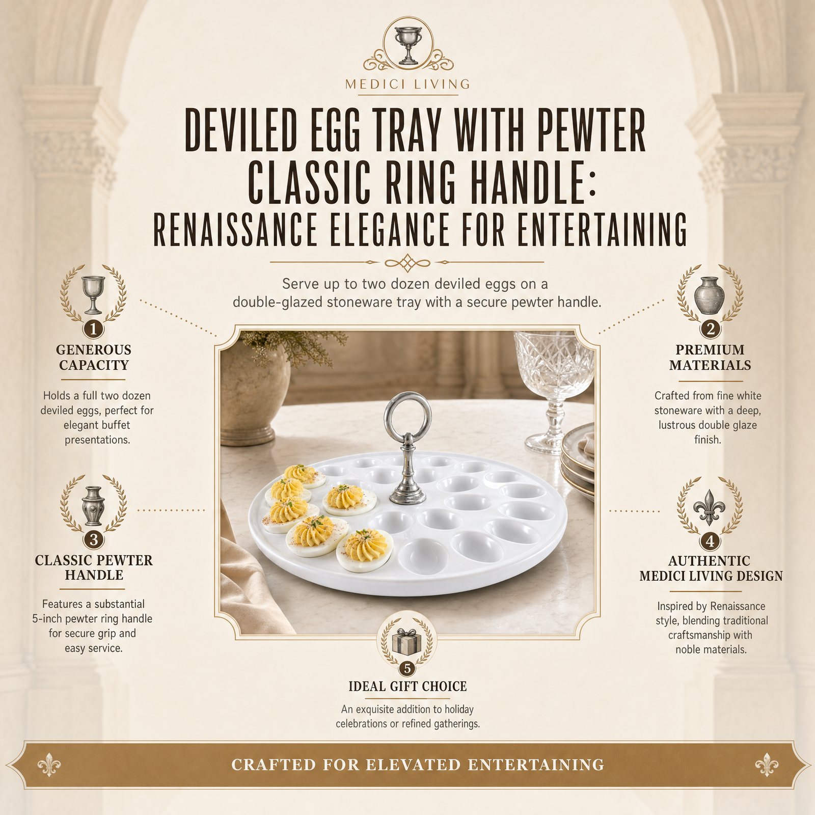 Deviled Egg Tray with Pewter Classic Ring Handle 11