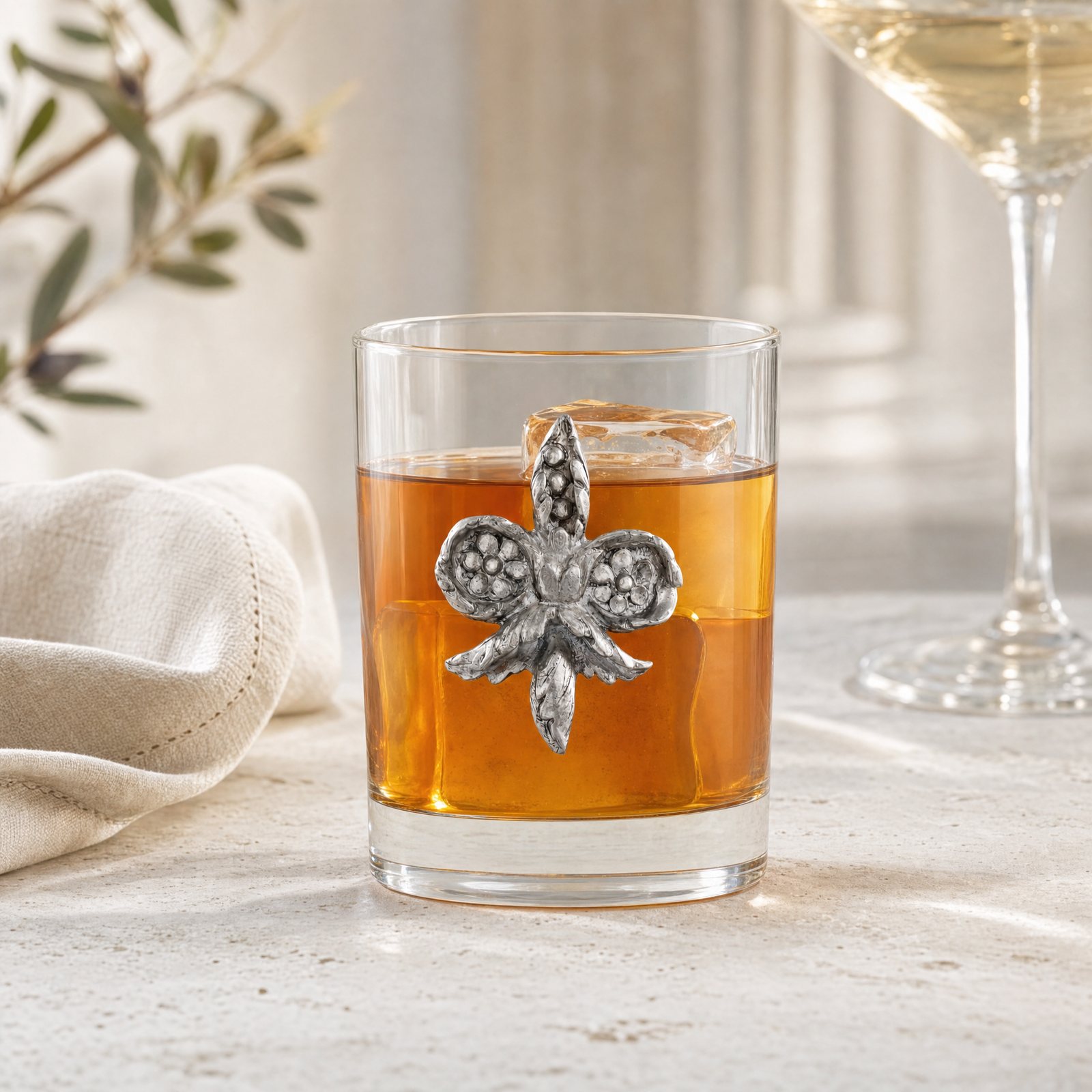 Fleur de Lys Double Old Fashion Bar Glass 4
