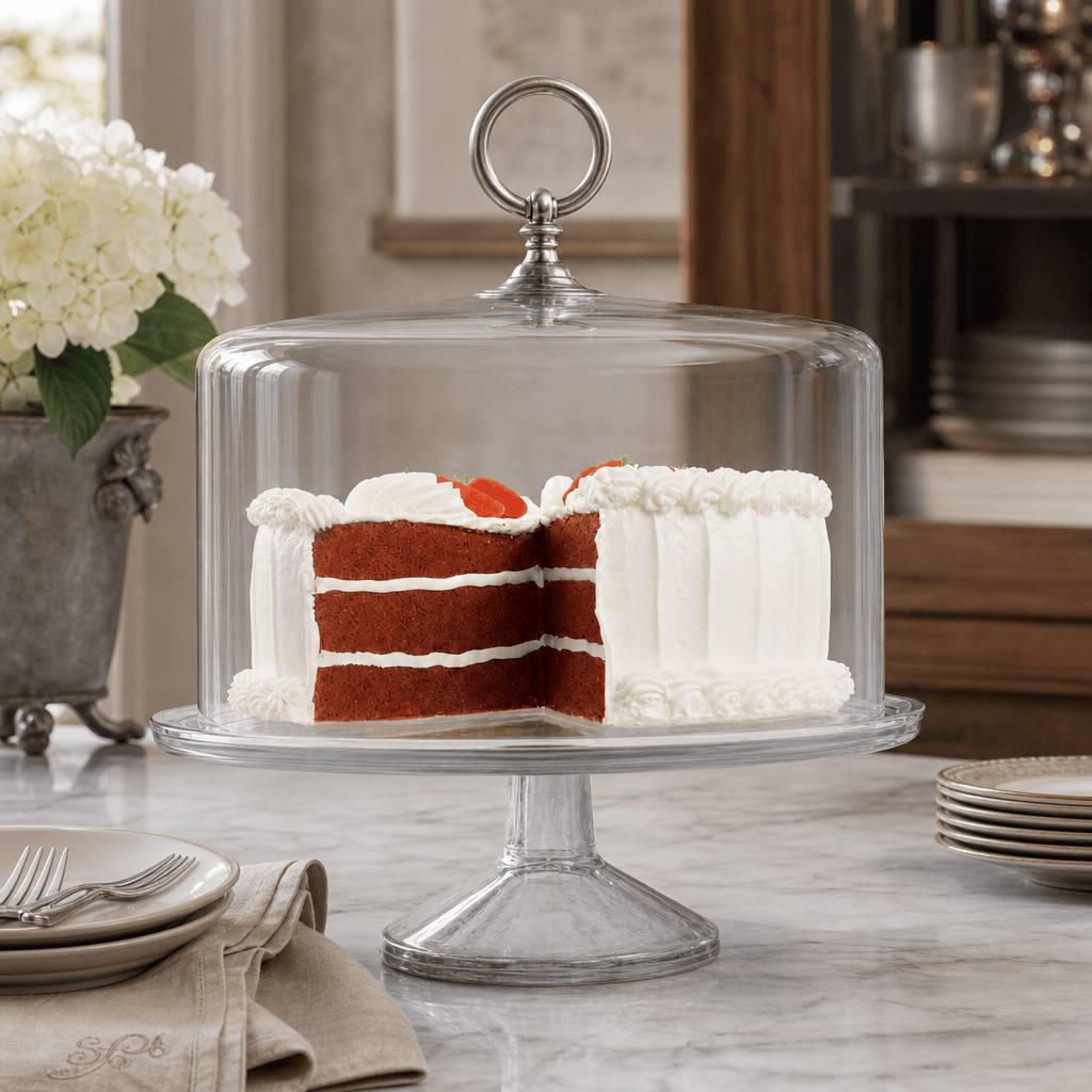 Classic Pewter Ring Glass Covered Cake / Dessert Stand 2