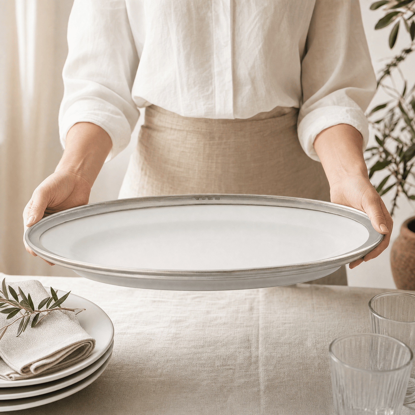 Oval Serving Platter Porcelain Large 10