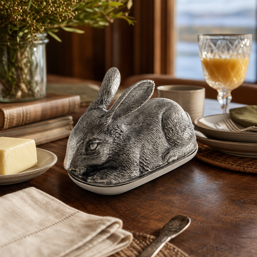 Pewter Rabbit Butter Dish 7