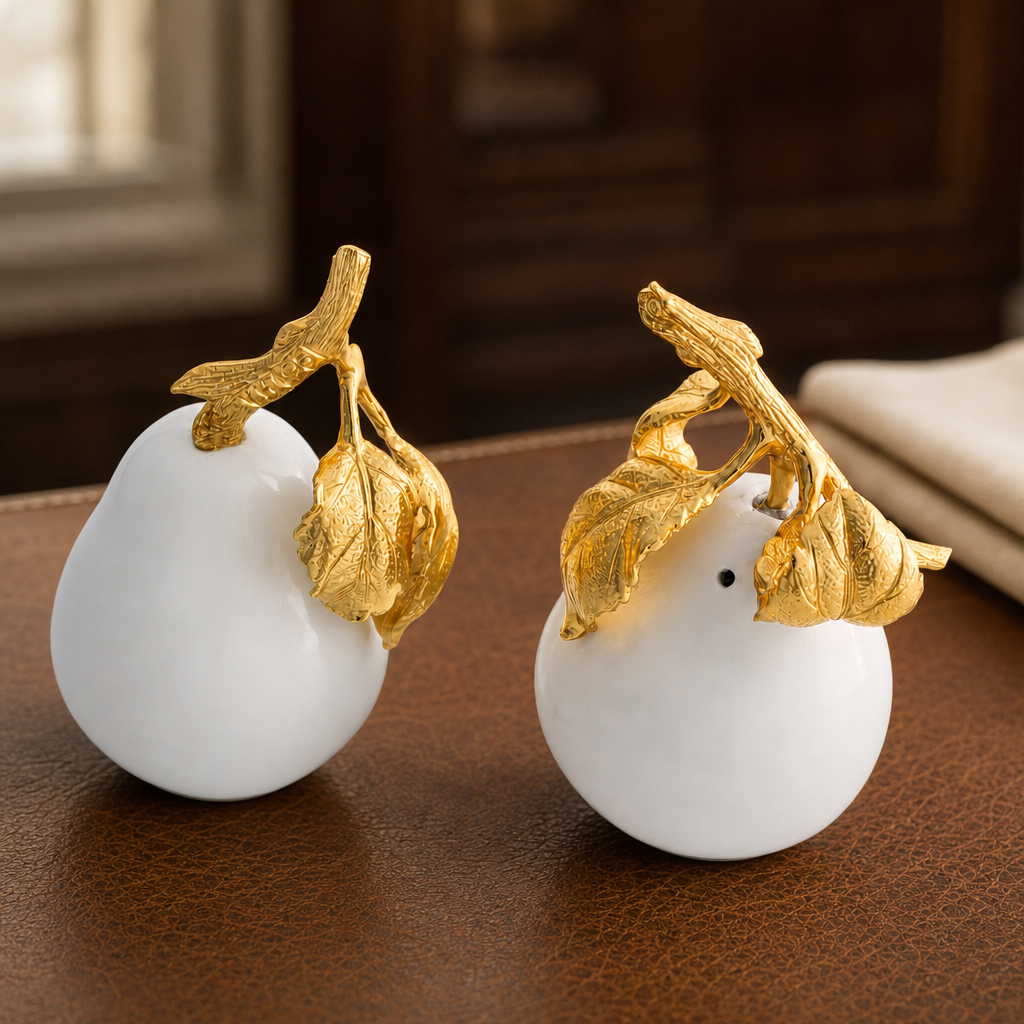 Porcelain Pear Salt and Pepper with Gold Leaf 3