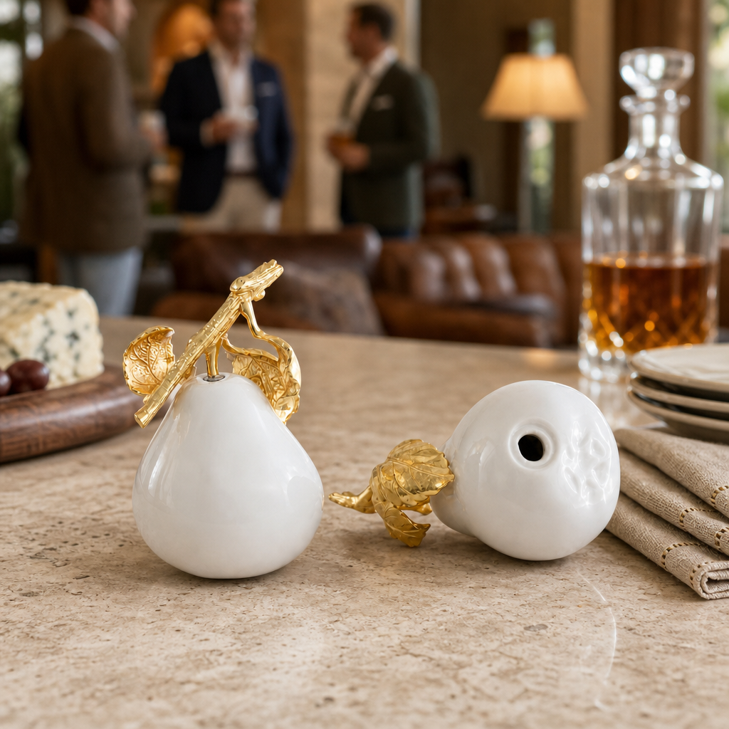 Porcelain Pear Salt and Pepper with Gold Leaf 8