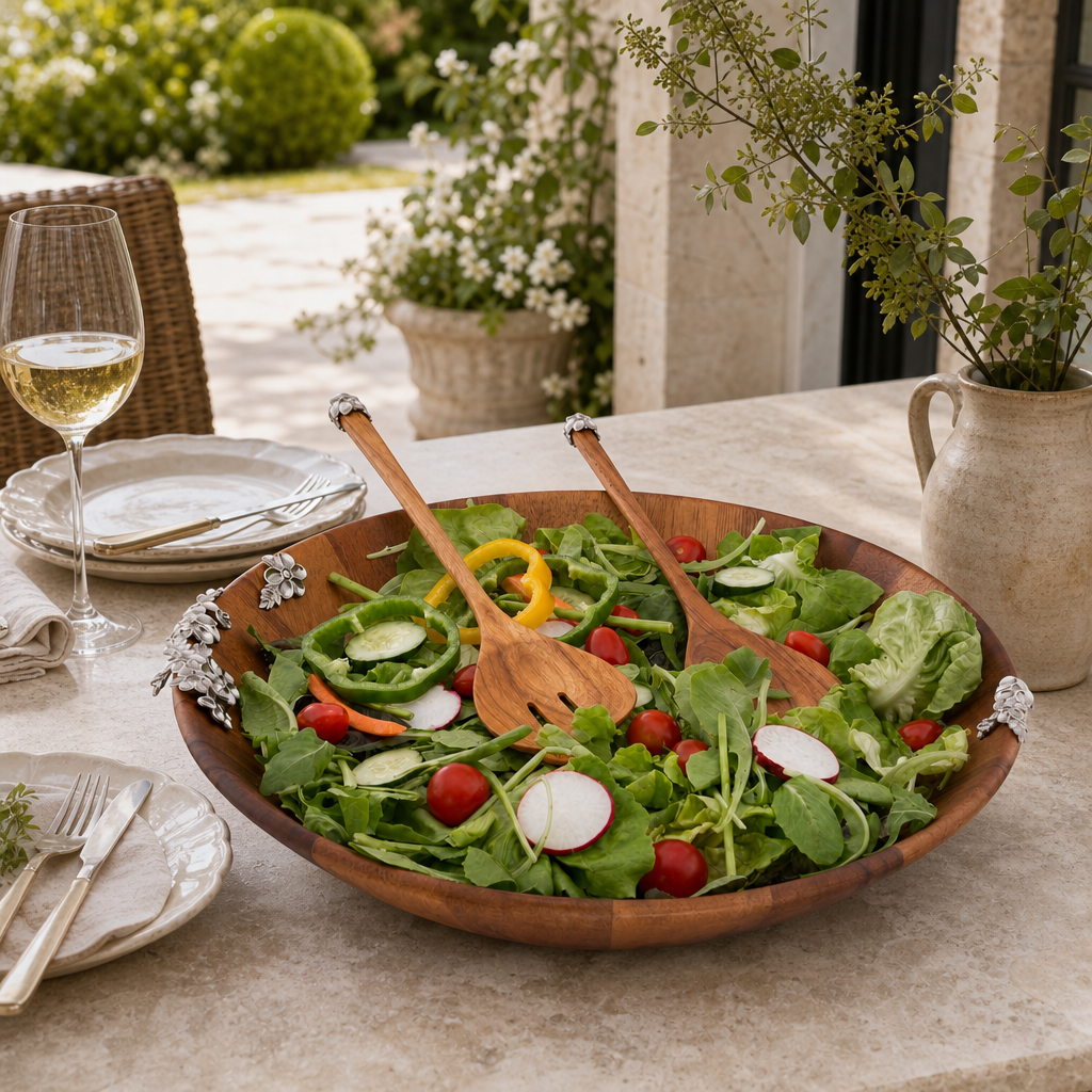 Lilacs Salad Bowl and Servers 6