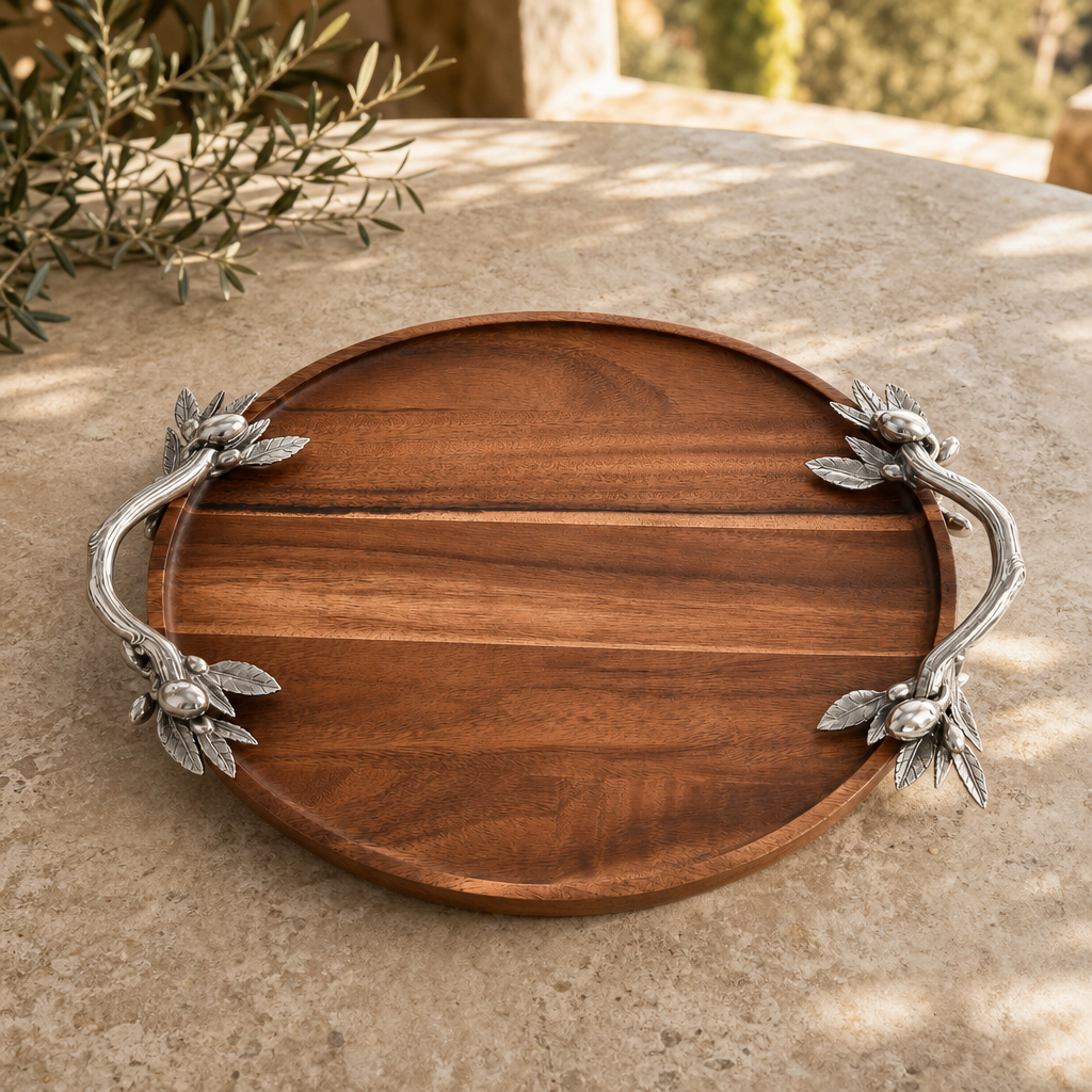 Olive Serving Tray Acacia- Round 3