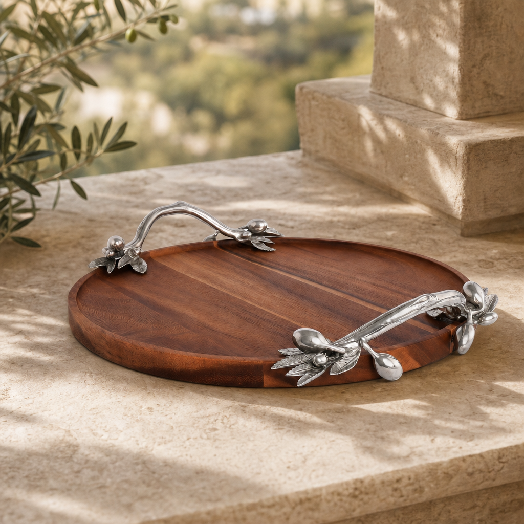 Olive Serving Tray Acacia- Round 4