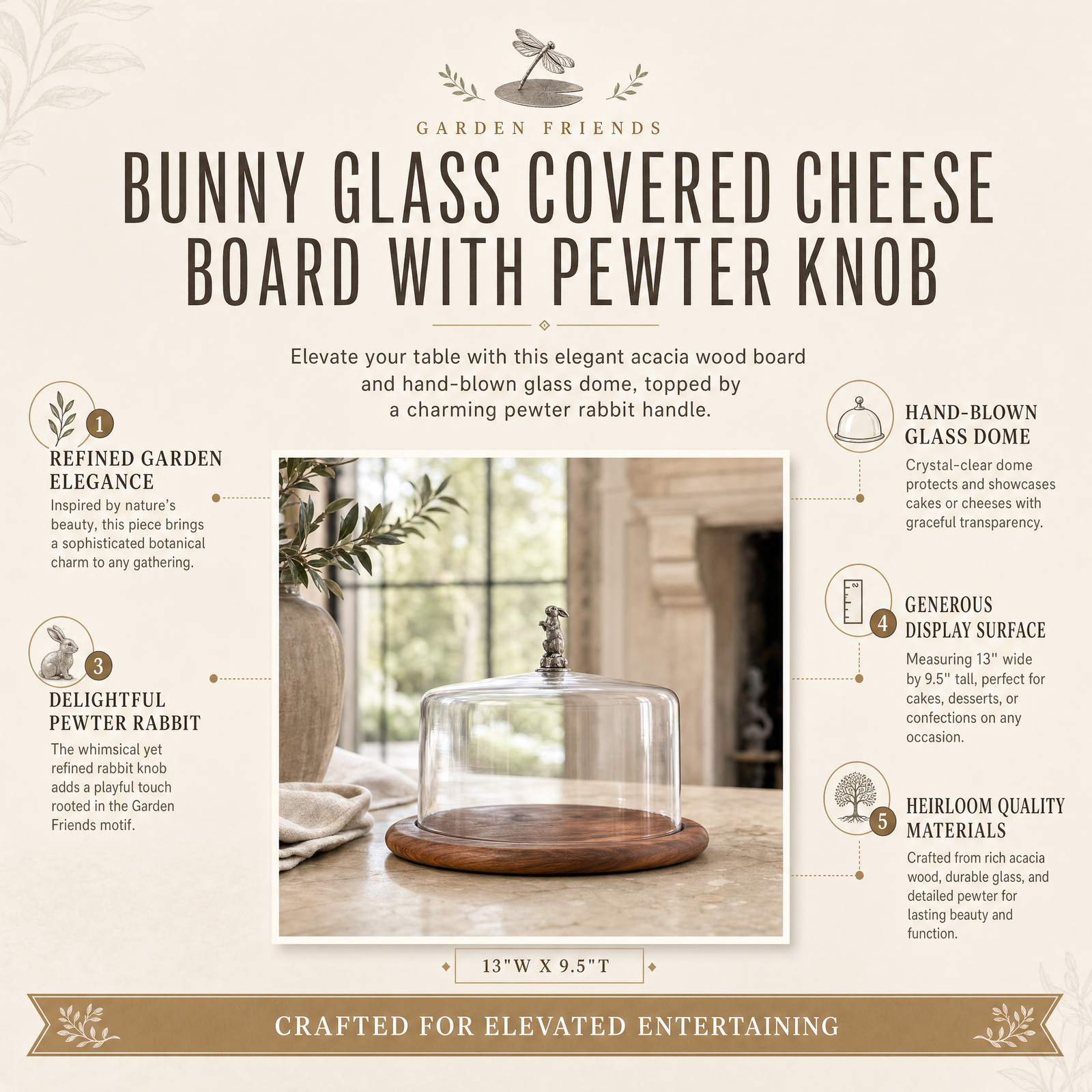 Bunny Glass Covered Cheese Wood Board