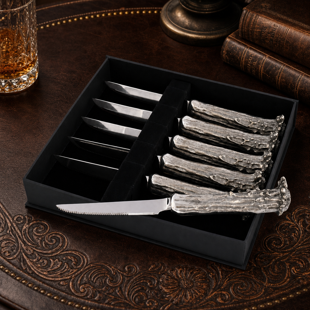 Pewter Antler Steak Knife Set 2