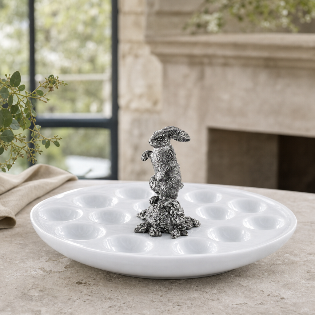 Deviled Egg Tray with Pewter Standing Rabbit 5