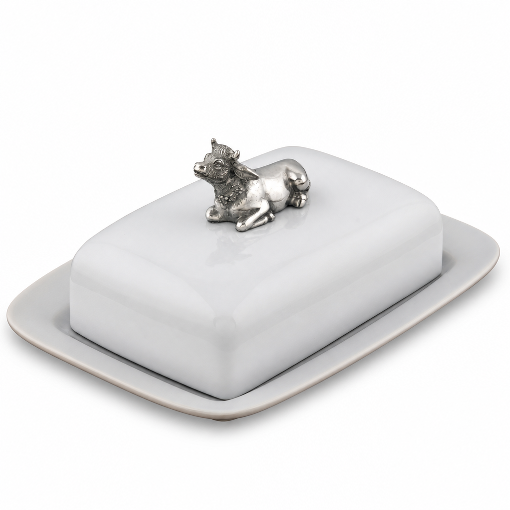 Stoneware Butter Dish with Pewter Mabel the Cow 1