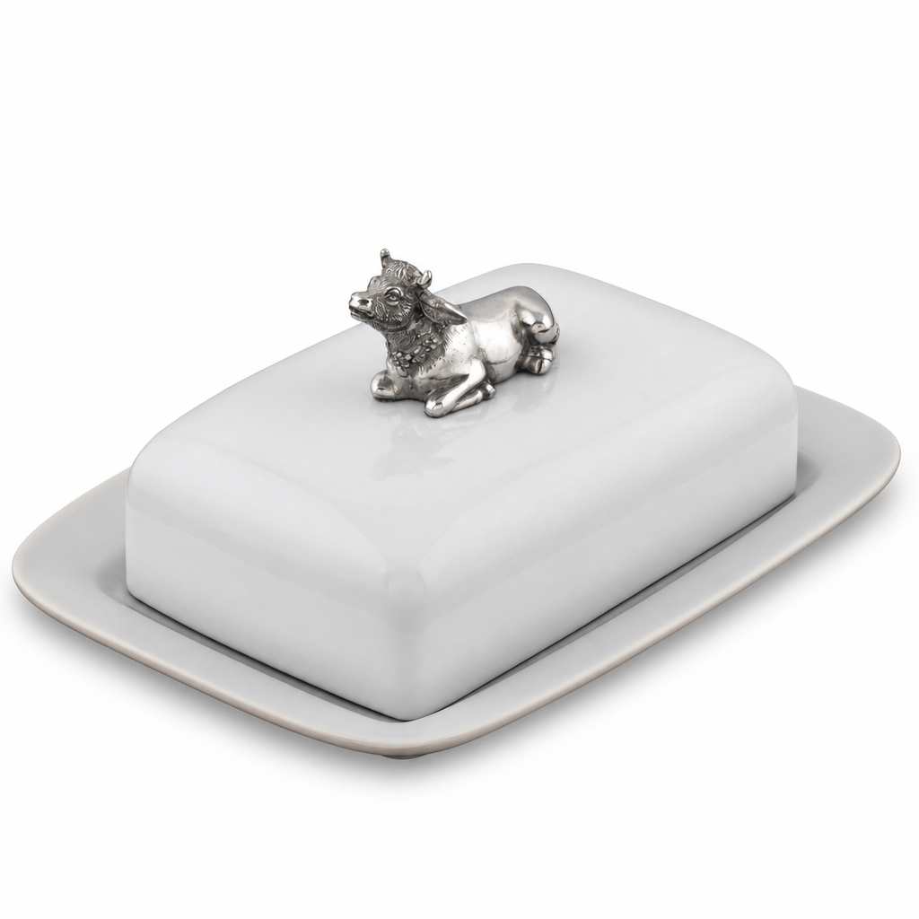 Stoneware Butter Dish with Pewter Mabel the Cow 1