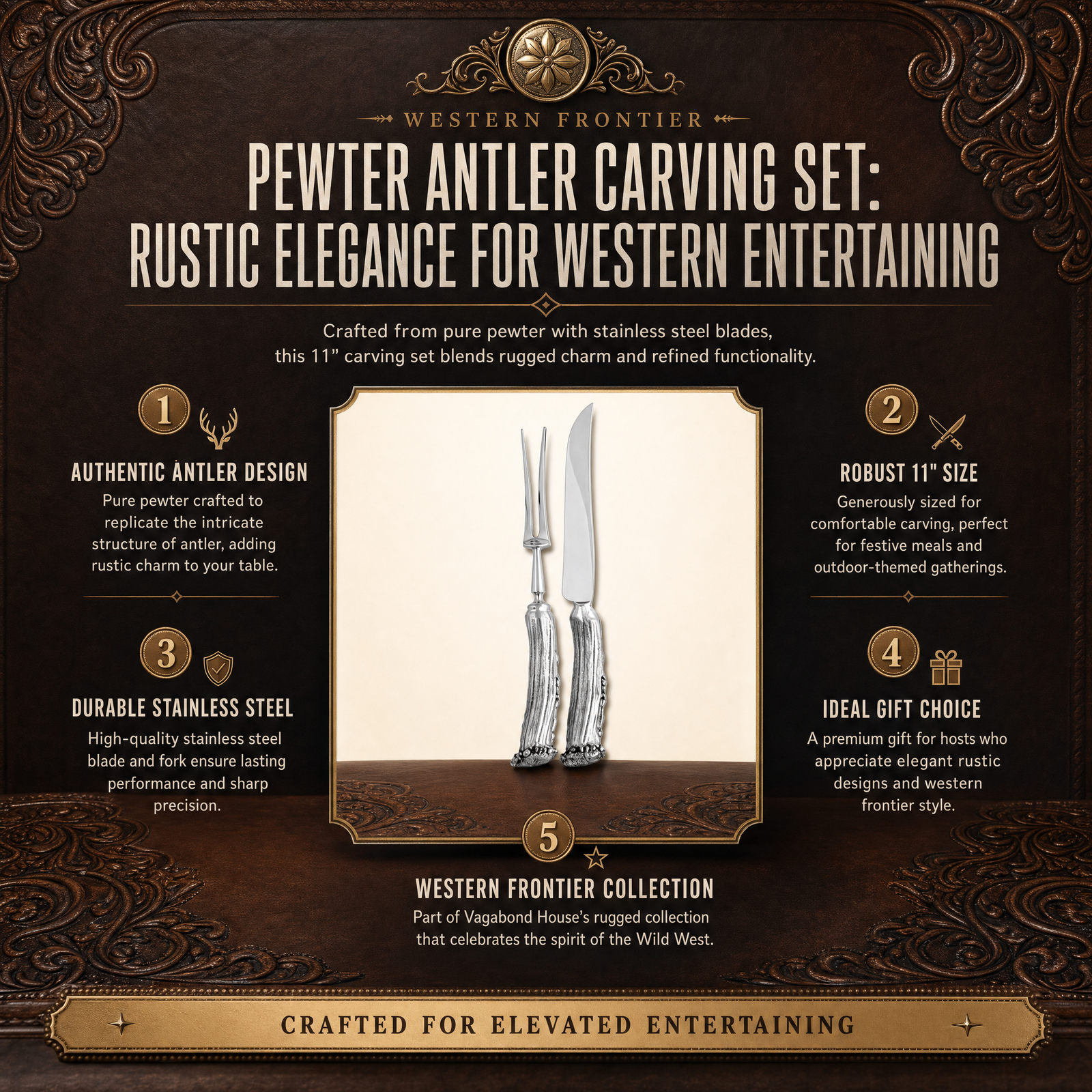 Pewter Antler Carving Set 1