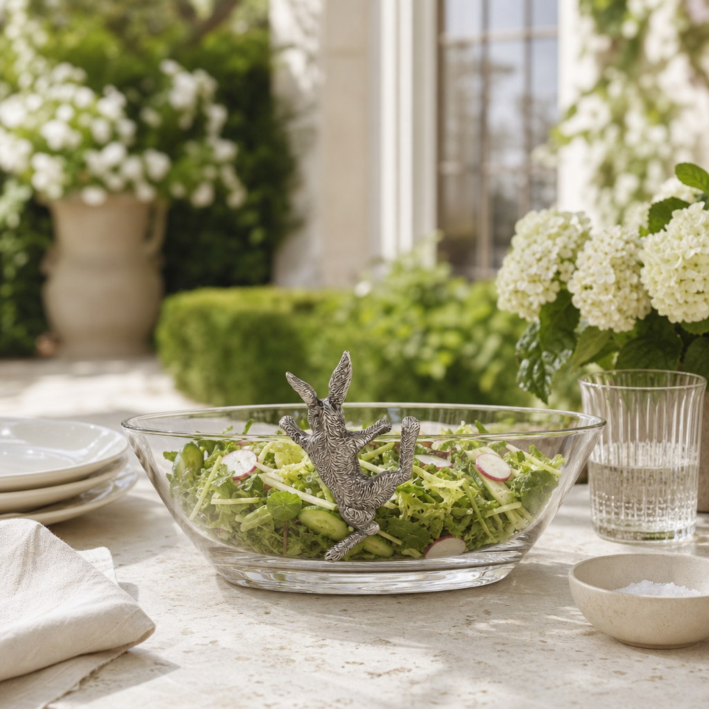 Climbing Bunny Glass Serving / Salad Bowl 8