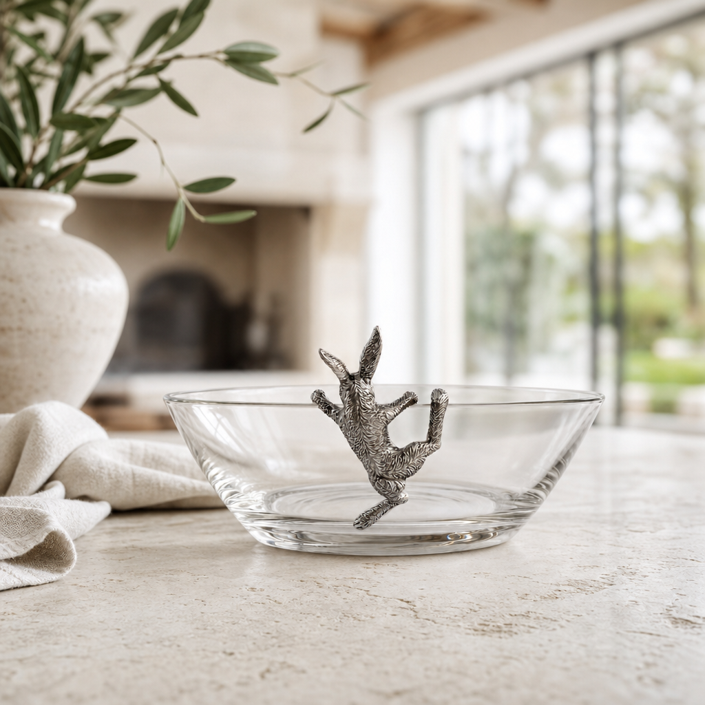 Climbing Bunny Glass Serving / Salad Bowl 4