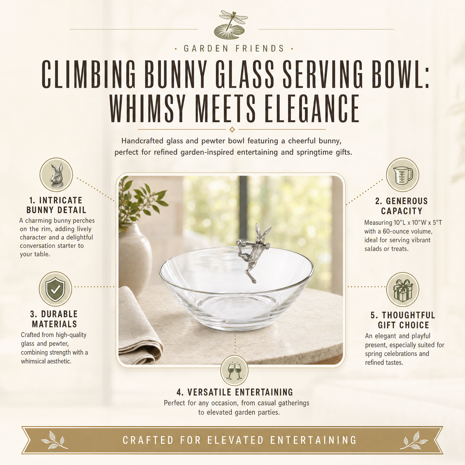 Climbing Bunny Glass Serving / Salad Bowl 11