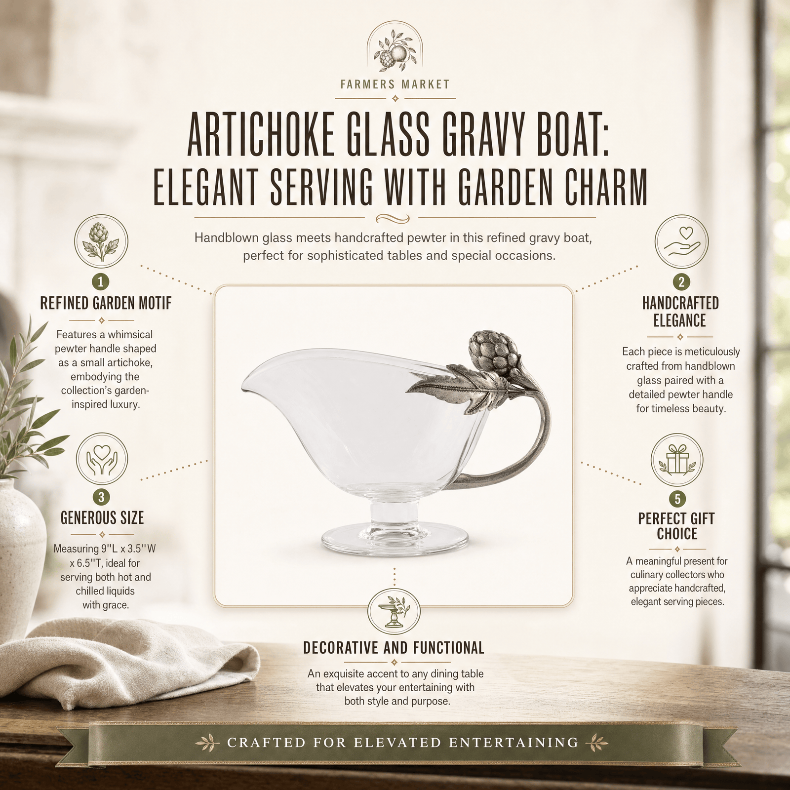 Artichoke Glass Gravy Boat 12