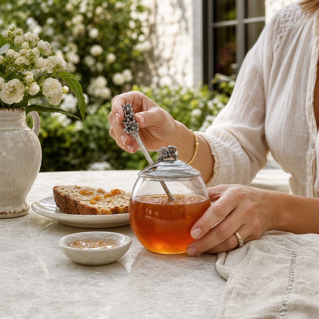 Bee Glass Honey Pot with Spoon 6