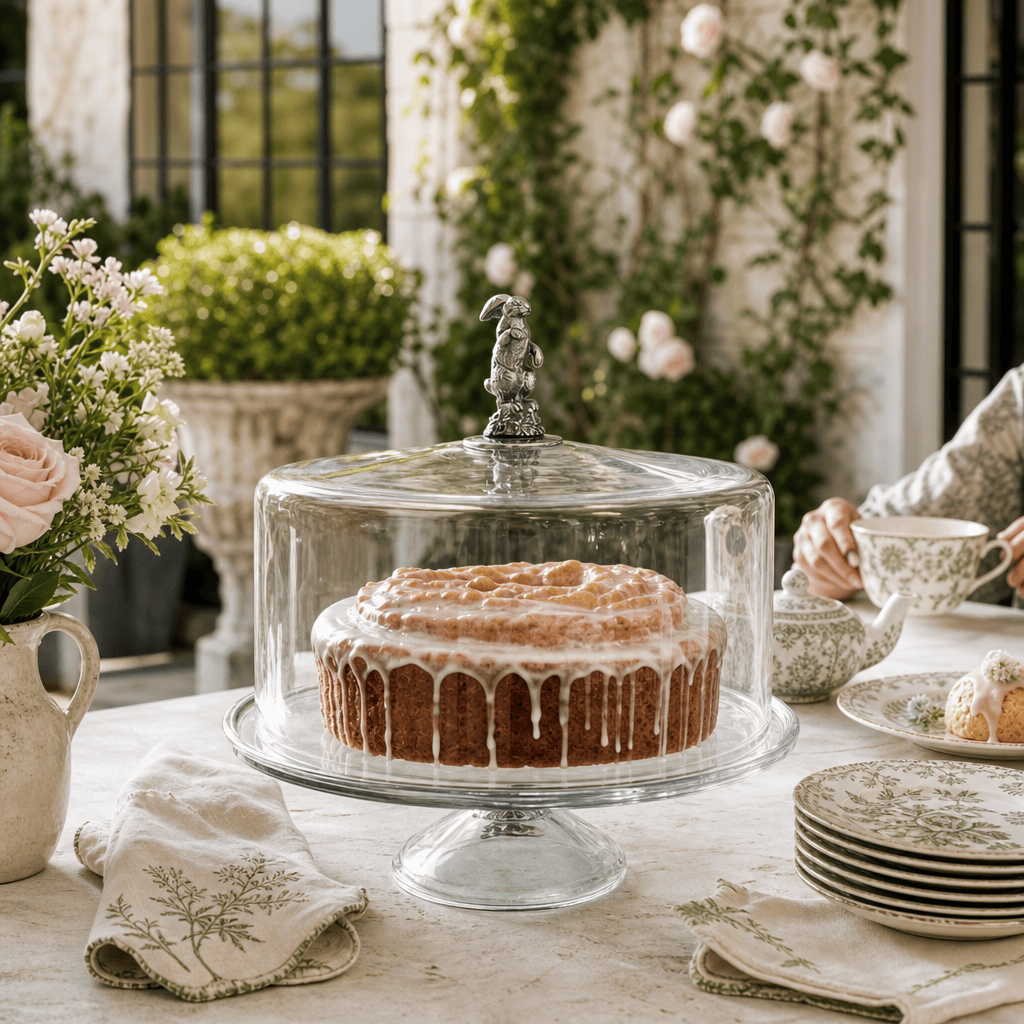 Bunny Glass Covered Cake / Dessert Stand 8