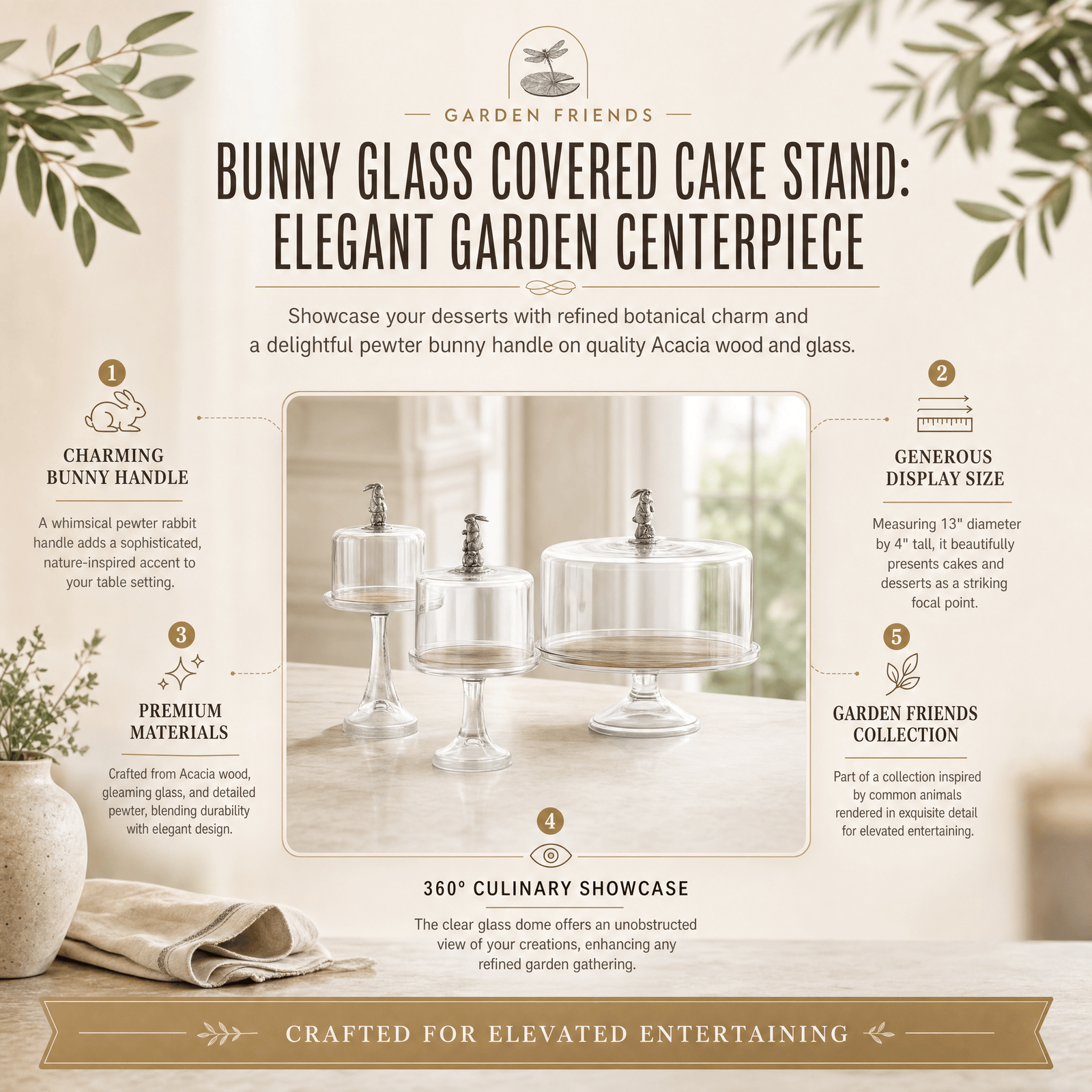 Bunny Glass Covered Cake / Dessert Stand 11