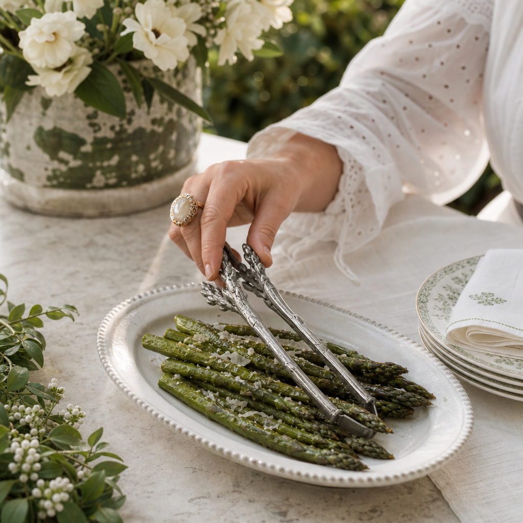Pewter Asparagus Pattern Tongs 6