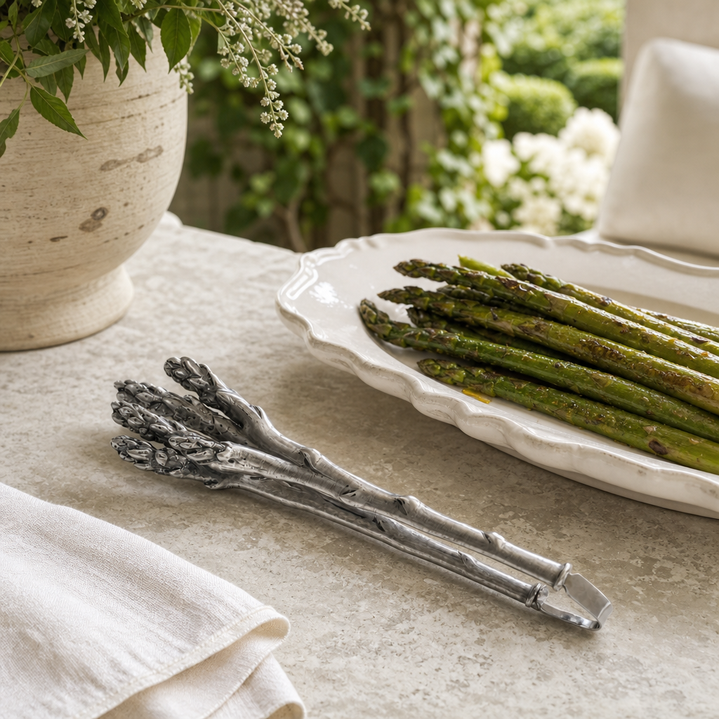 Pewter Asparagus Pattern Tongs 6
