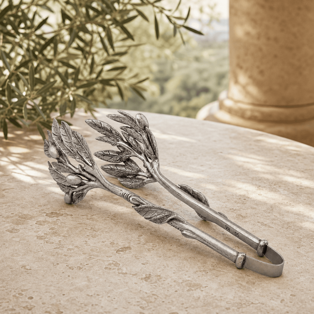 Pewter Olive Pattern Ice / Bread Tongs 2