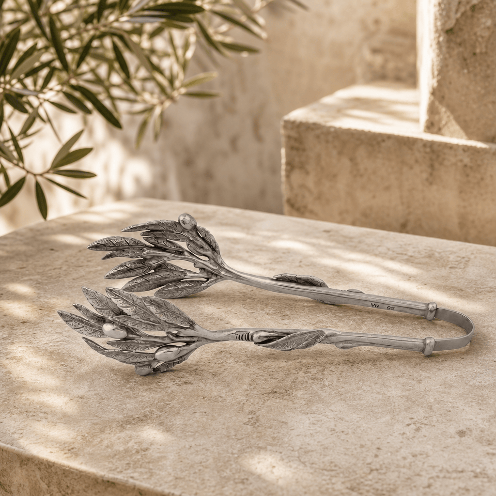 Pewter Olive Pattern Ice / Bread Tongs 4