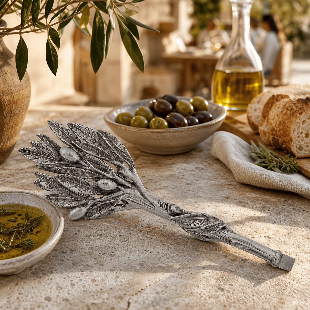 Pewter Olive Pattern Ice / Bread Tongs 7