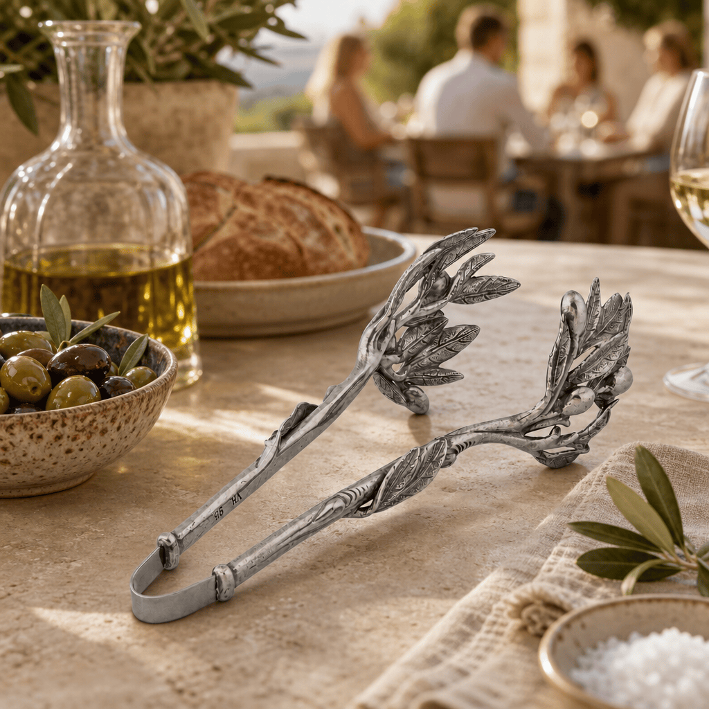 Pewter Olive Pattern Ice / Bread Tongs 9