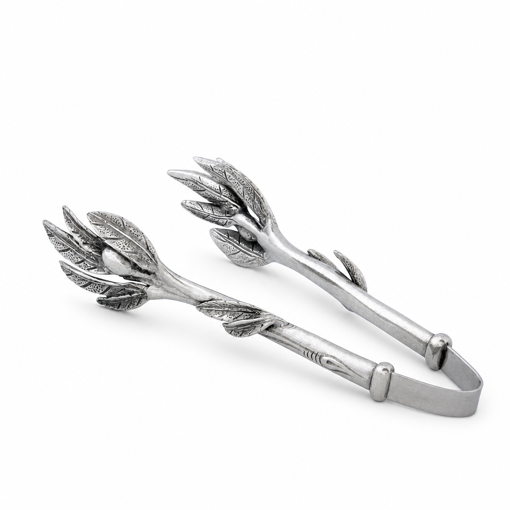 Pewter Olive Pattern Nuts and Olives Tongs 1