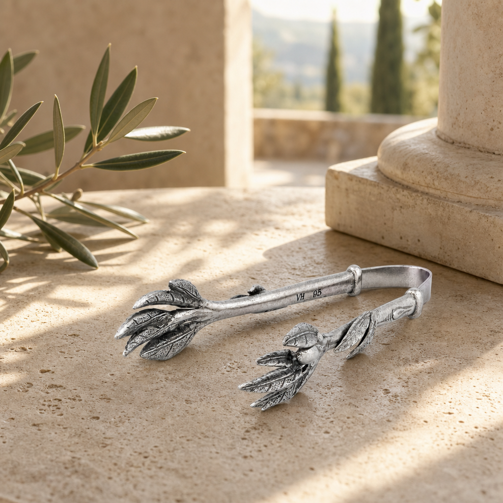 Pewter Olive Pattern Nuts and Olives Tongs 5