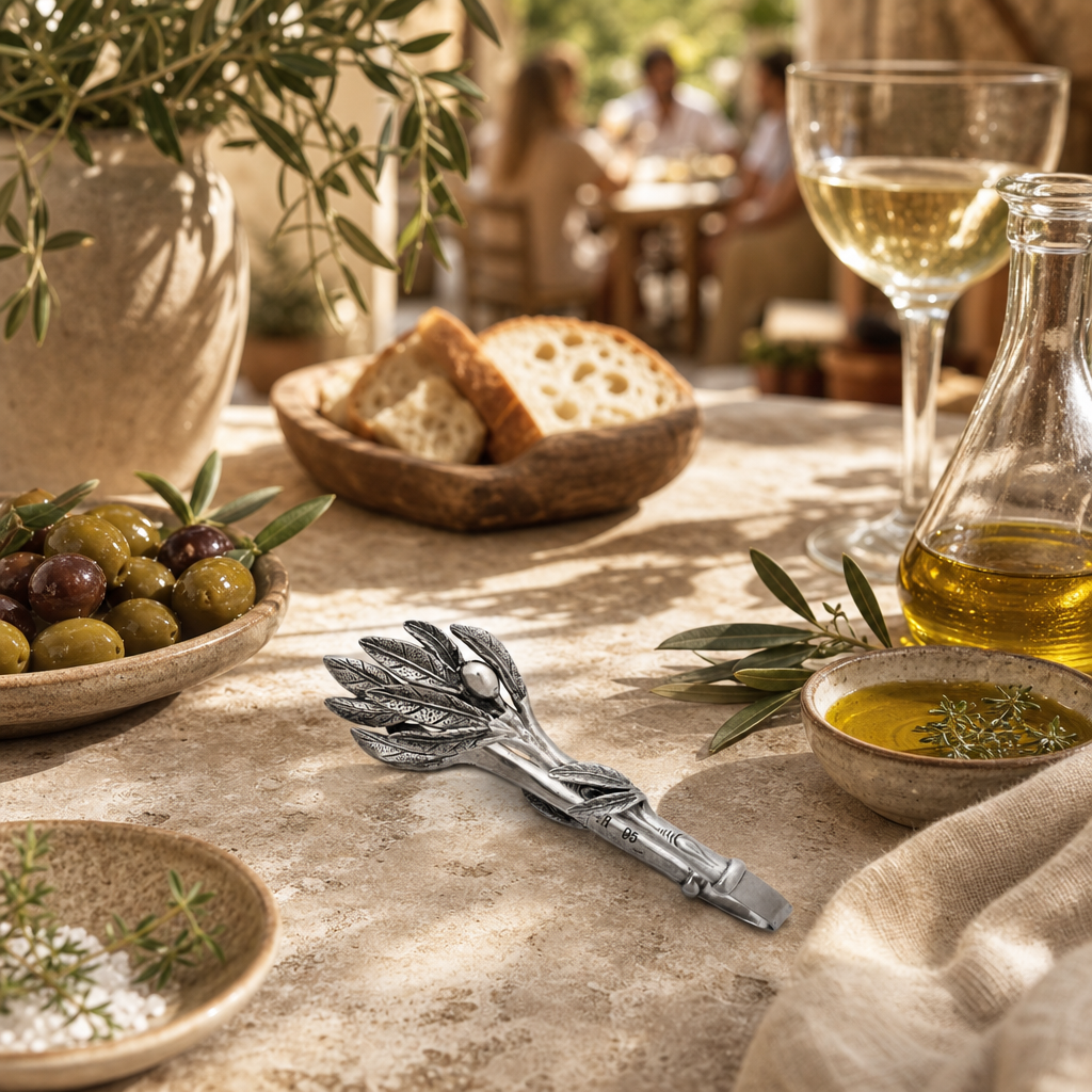 Pewter Olive Pattern Nuts and Olives Tongs 7
