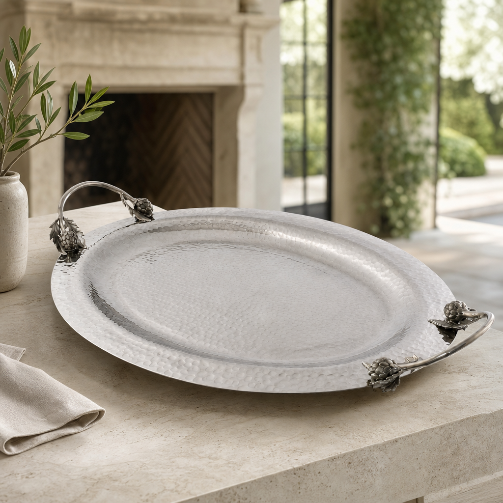 Artichoke Handle Large Steel Serving Tray 3