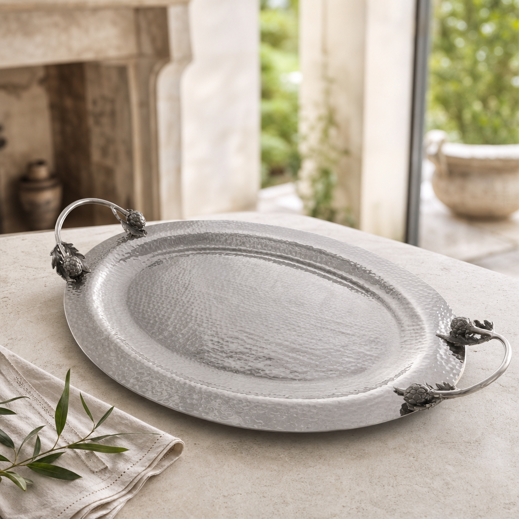 Artichoke Handle Large Steel Serving Tray 4
