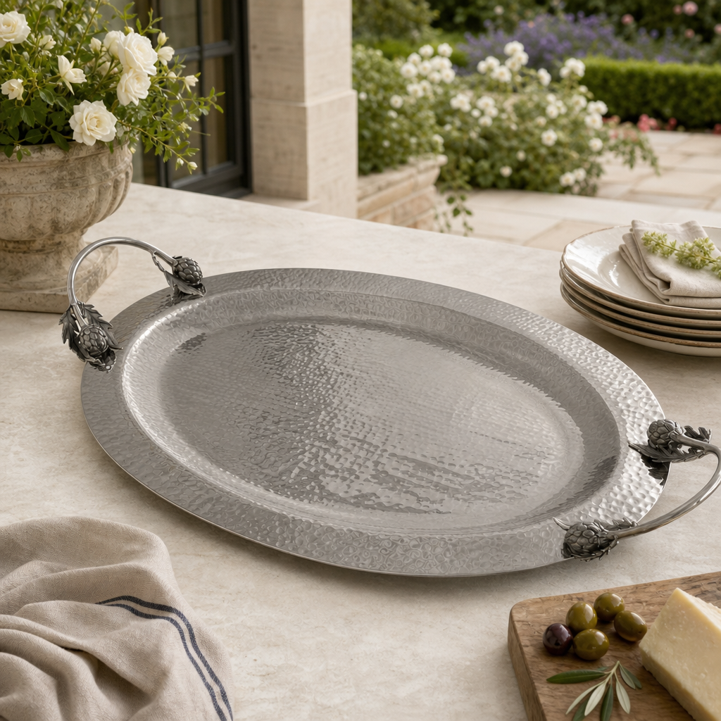 Artichoke Handle Large Steel Serving Tray 7