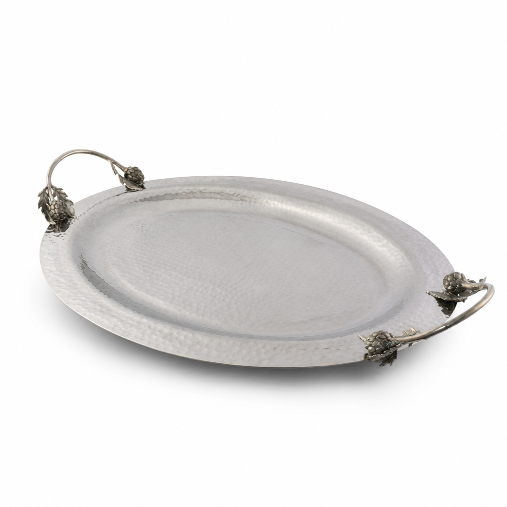 Artichoke Handle Large Steel Serving Tray 8