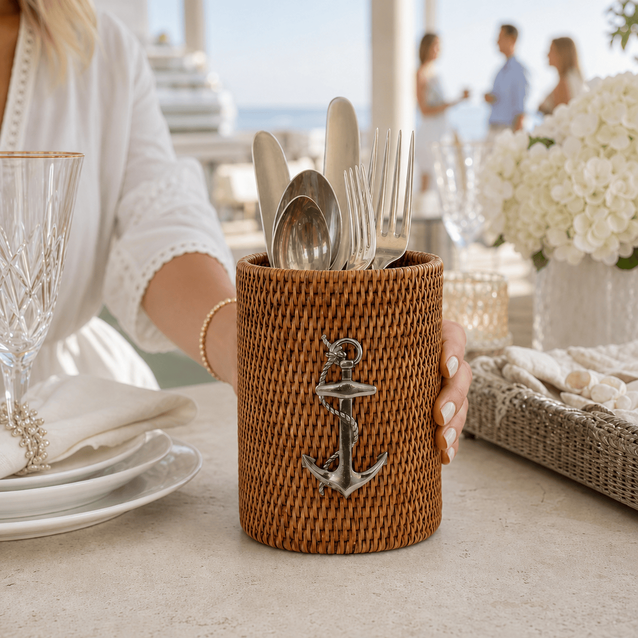 Anchor Hand Woven Wicker Rattan Utensils Holder