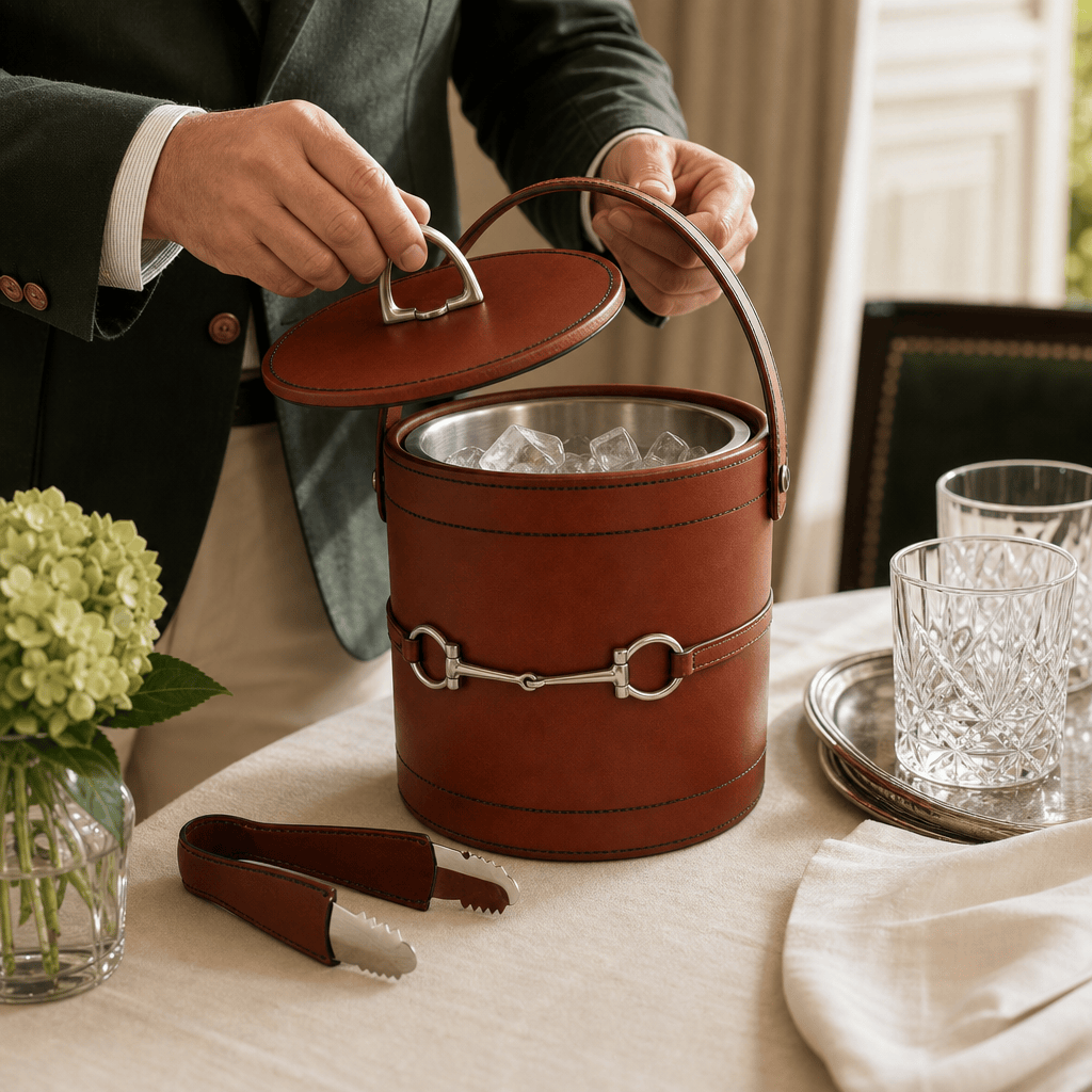 Premium Genuine Leather Bit Lidded Ice Bucket 4