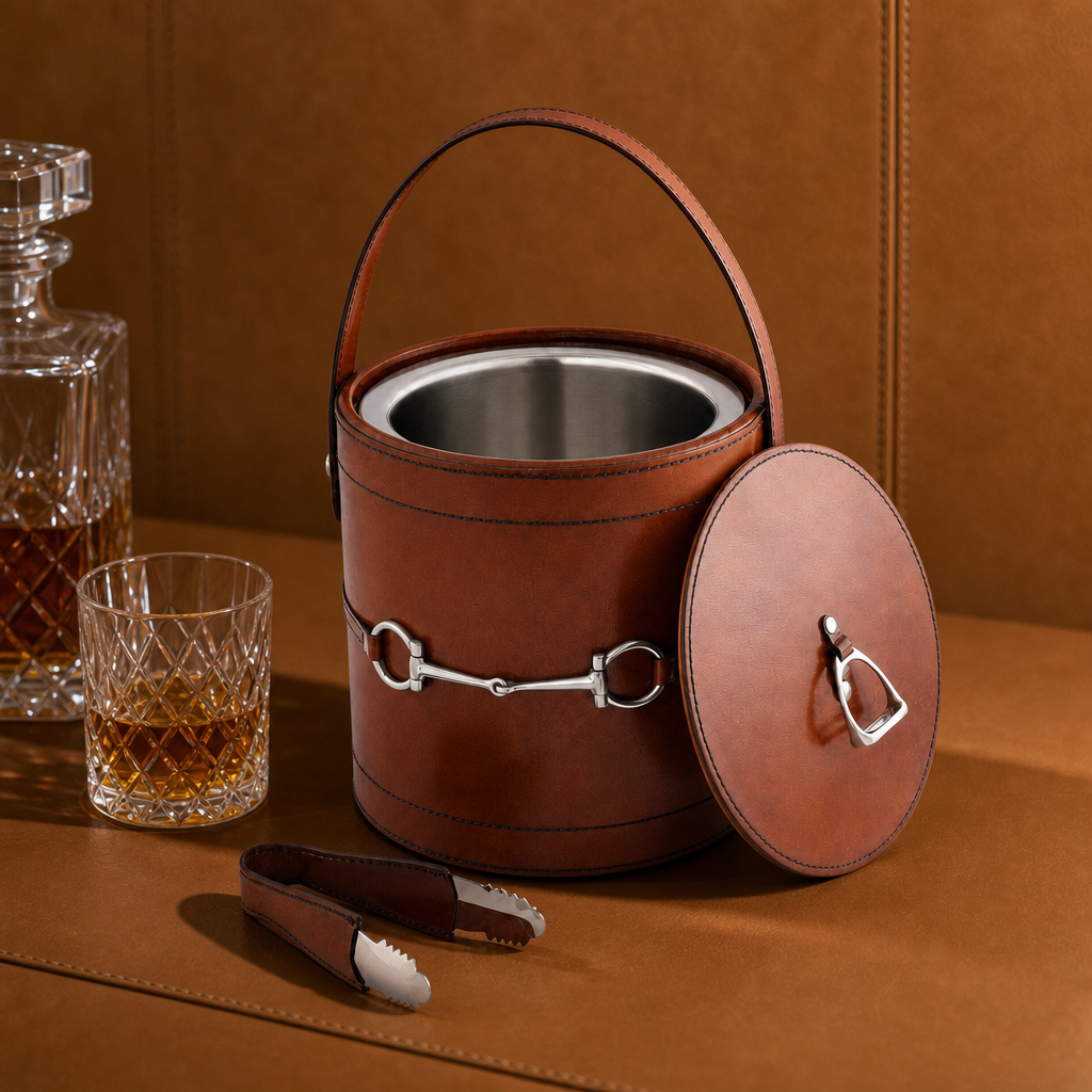 Premium Genuine Leather Bit Lidded Ice Bucket 2