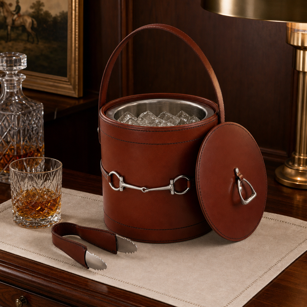 Premium Genuine Leather Bit Lidded Ice Bucket 2