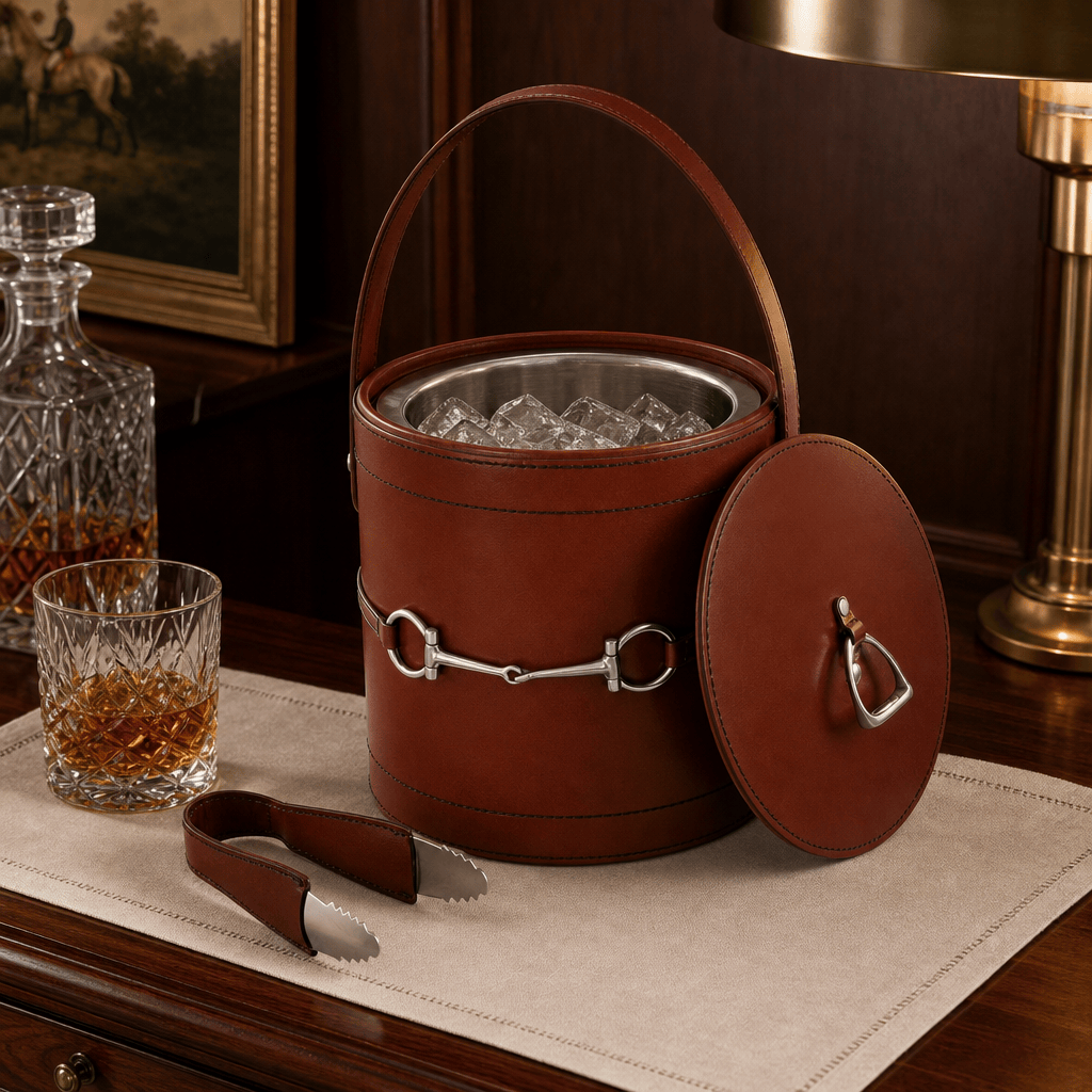 Premium Genuine Leather Bit Lidded Ice Bucket 2