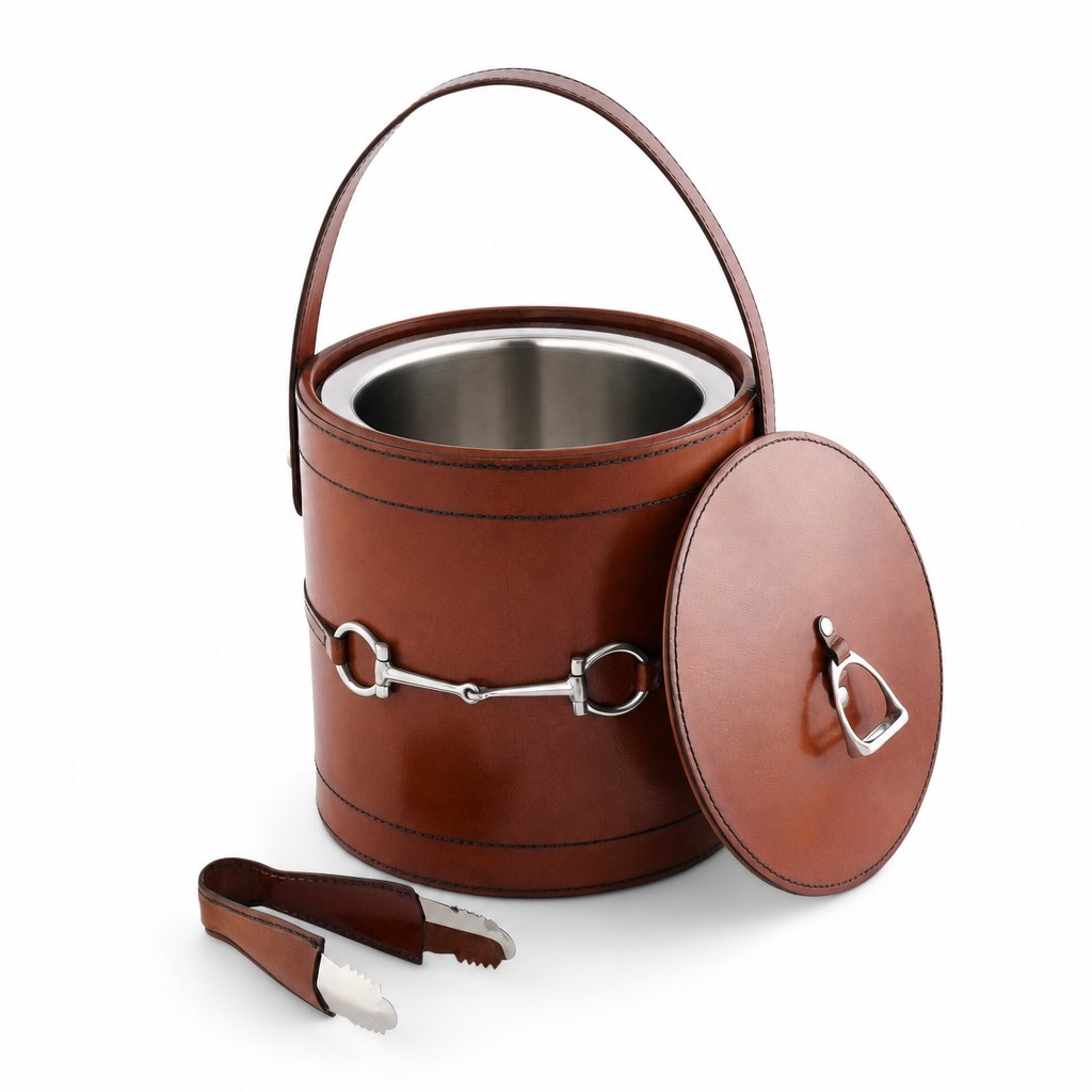 Premium Genuine Leather Bit Lidded Ice Bucket 1
