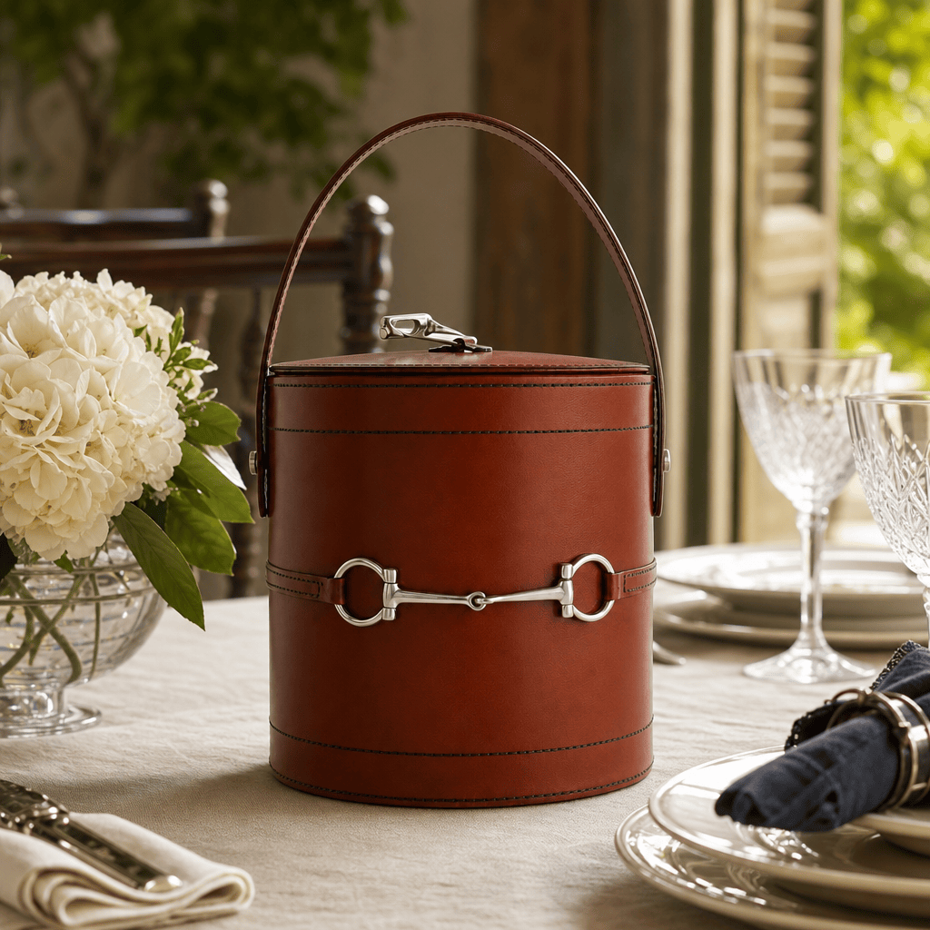 Premium Genuine Leather Bit Lidded Ice Bucket 5